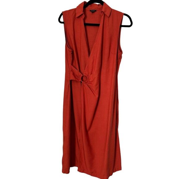 Ann Taylor Dress Womens Size 10 Cranberry Sleeveless Faux Wrap Casual Midi - Picture 1 of 14